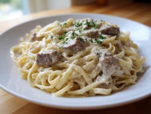 Amazing 35-Minute Creamy Garlic Parmesan Steak Pasta