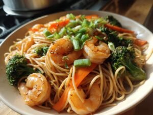 Date Night Healthy Shrimp Lo Mein in 30 Mins