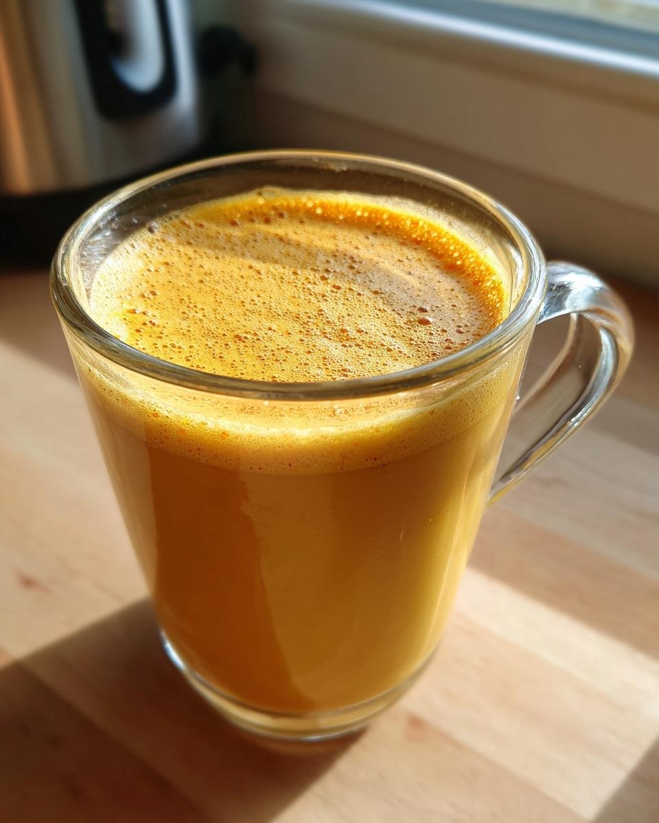 Close-up of a bright orange Healthy Pineapple Strawberry Turmeric Smoothie in a clear glass mug.