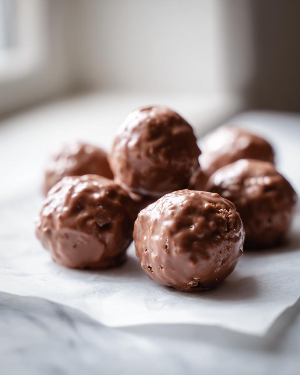 A small pile of rich, chocolate-coated Butterfinger Balls resting on white parchment paper.