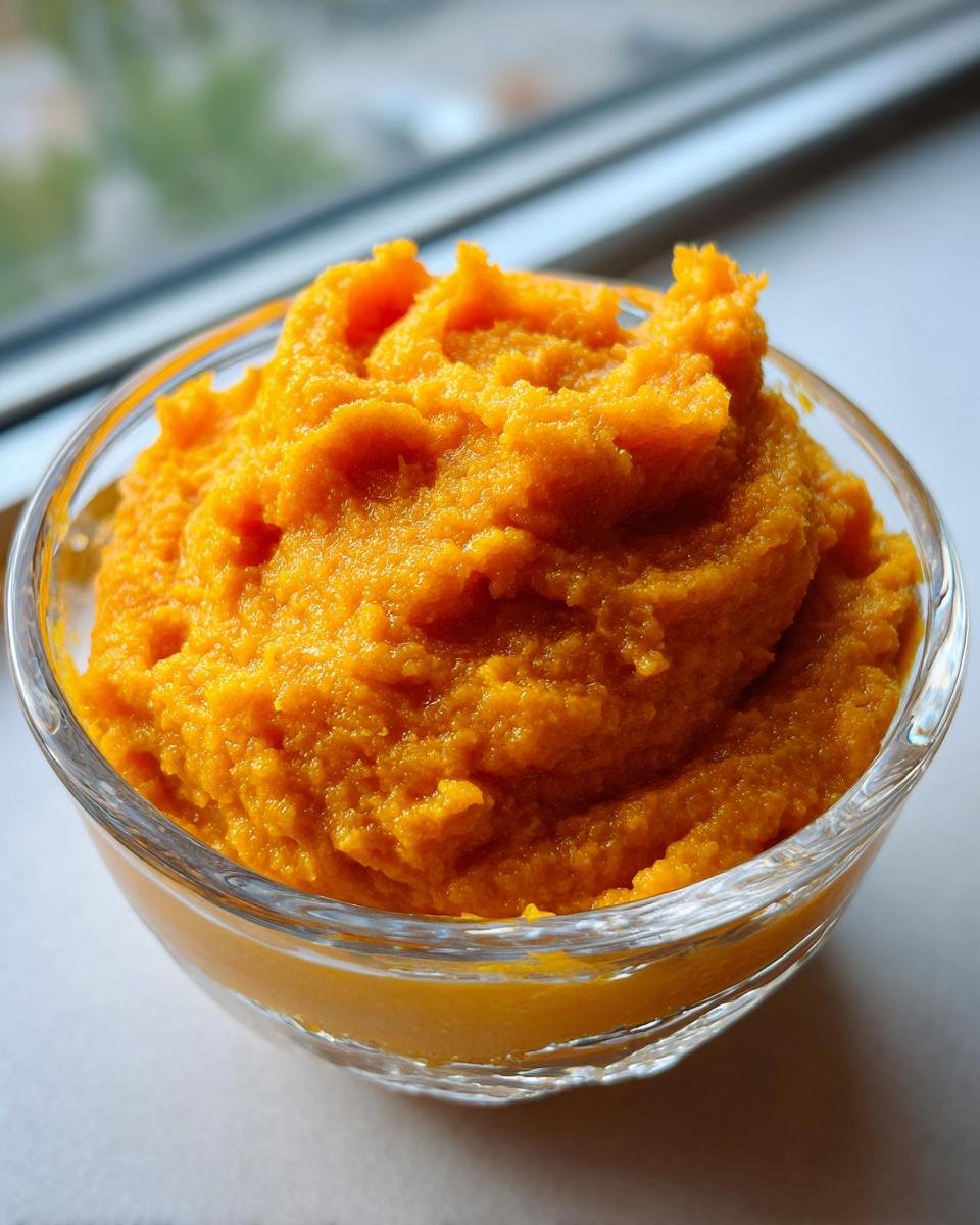 A glass bowl filled with vibrant, thick homemade pumpkin puree, perfect for 20 pumpkin recipes.