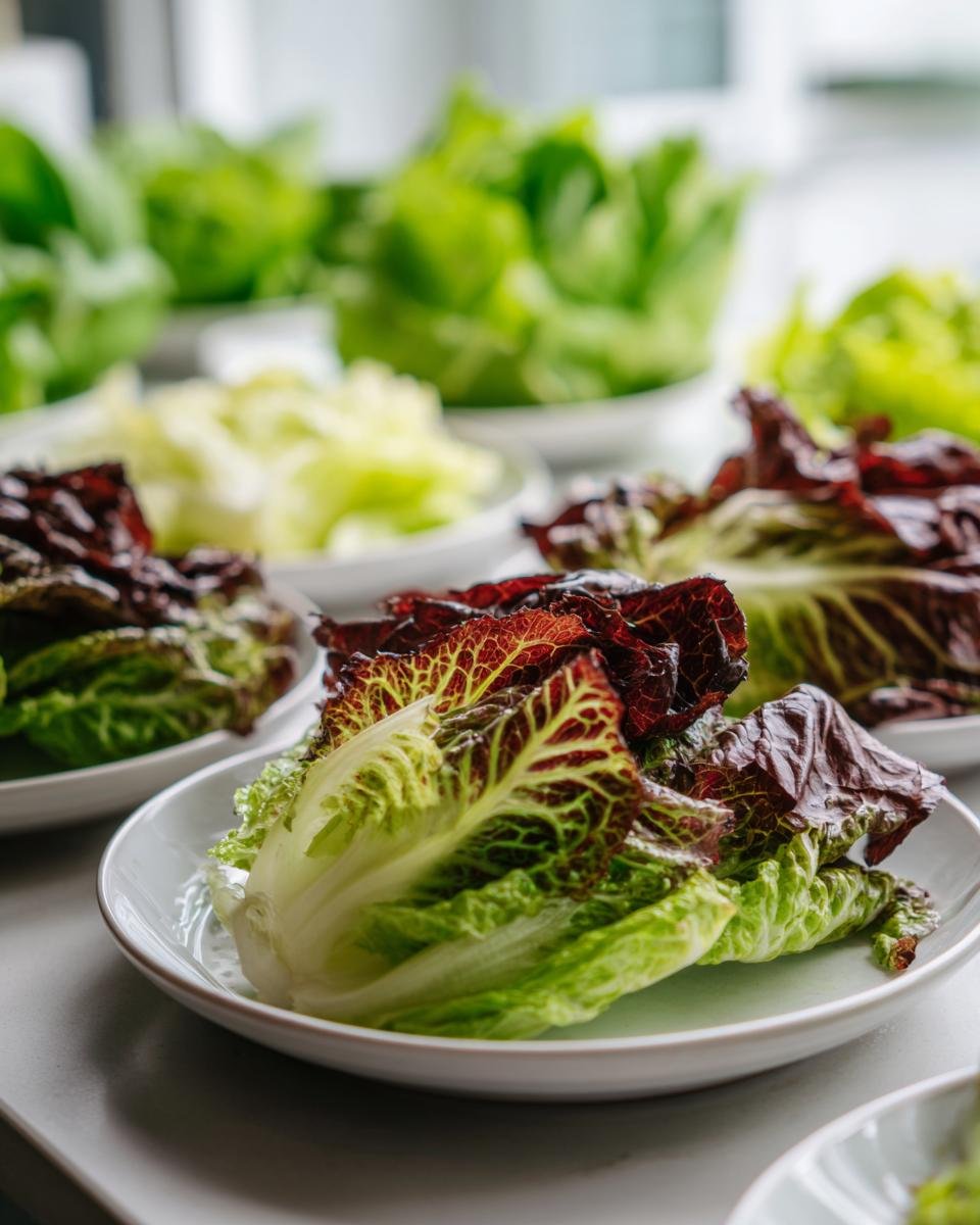 Close-up of red and green leaf lettuce heads, showcasing different The Best Types Of Lettuce on white plates.