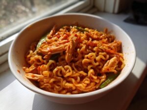 25 Min Spicy Chili Garlic Ramen With Chicken Veggies