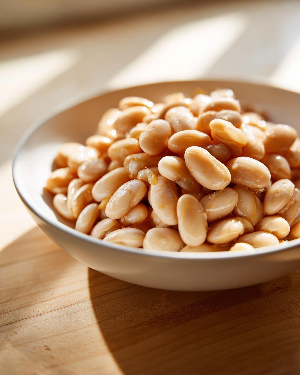 Close-up of a white bowl filled with cooked white beans, illustrating ingredients related to 5 Tips For Better Bean Digestion.