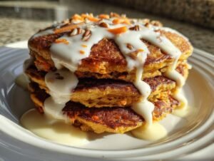 Amazing 350 Calorie Carrot Cake Pancakes With Cream Cheese